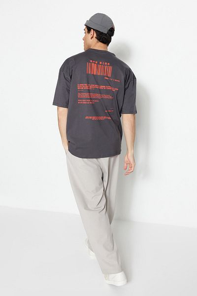 Trendyol Collection Far East Pattern Anthracite Oversize Cotton T-Shirt - Tmnss23Ts00159