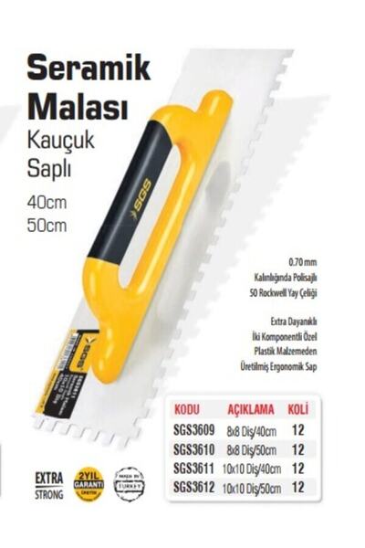 SGS Kauçuk Saplı Seramik Malası 10x10 Diş / 40 Cm