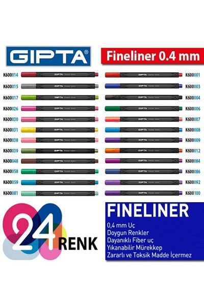Gıpta Fineliner Pen 0.4 Mm - Triangle Body Set 24 Pieces + Pen Bag Gift