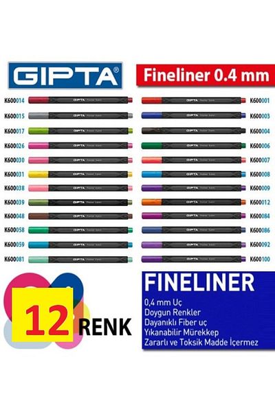 Gıpta Fineliner Pen 0.4 Mm - Triangle Body Set 12 Pieces