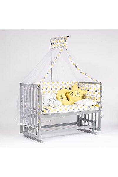 bebeget Süper Natural Ahşap Beşik 4 Kademeli Gri Anne Yanı Sallanır Bebek Beş...