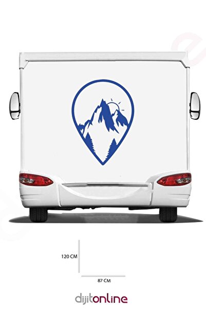 Dijitonline Autocolant pentru spatele rulotei - Autocolant Munte și Soare - 120x87 cm