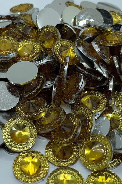 Cem Davetiye Decoration Stone Round Yellow 12mm 2500 Pieces Polyester Stones