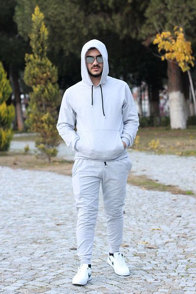 han collection Σετ ανδρική αθλητική φόρμα με κουκούλα Kangaroo Pocket 2 Thread