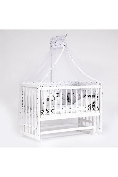 bebeget Süper Natural Ahşap Beşik 4 Kademeli Beyaz Anne Yanı Sallanır 60x120-...