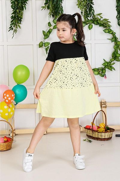 Bebezeyn Rochie pentru copii, galbenă, neagră, cu mâneci pepene verde, cu model stea