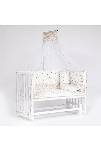 bebeget Süper Natural Ahşap Beşik 4 Kademeli Beyaz Anne Yanı Sallanır 60x120-...