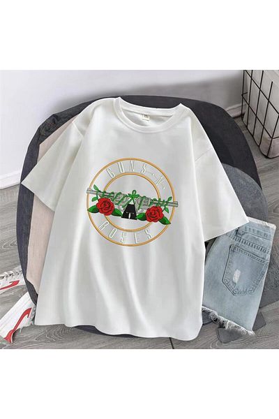 Touz Guns N' Roses Printed White Unisex Oversize T-shirt - Niiss Boutique