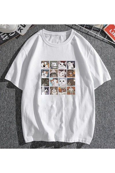 Touz My Vision Cat Collage Λευκό μπλουζάκι Unisex Oversize