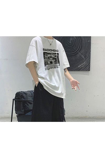 Touz Tricou alb Radiohead unisex oversize