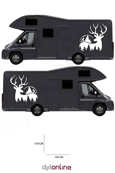 Dijitonline 2 Autocolante pentru Caravană - Autocolant Cerb și Copac - 120x119 Cm