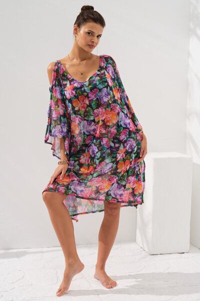 Pierre Cardin Kolu Bant Detaylı Tunik Pareo Violet 231802-d
