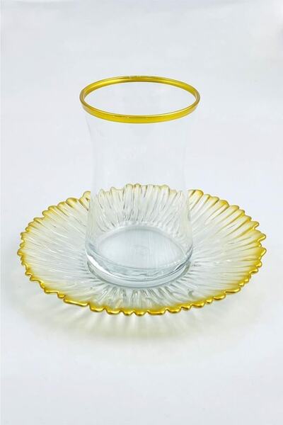 Tiesa Home Gold Gilded Tea Cup Set with Saddlebag