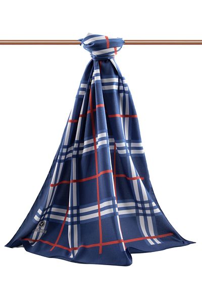 Vissona Γυναικείο πολυτελές μεταξωτό σάλι Medina Navy Blue-3