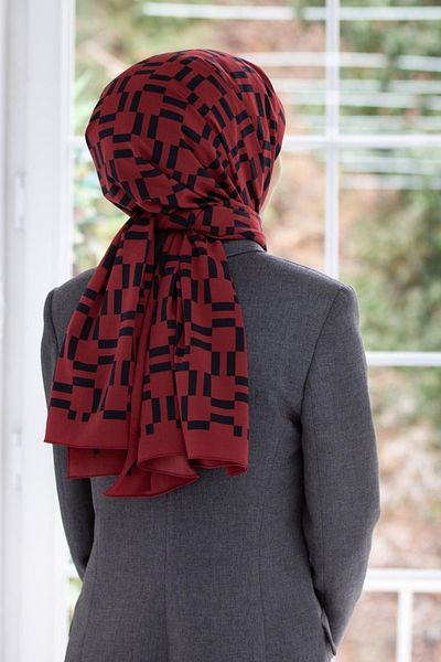 Vissona Γυναικείο πολυτελές μεταξωτό σάλι Medina Claret Red-1
