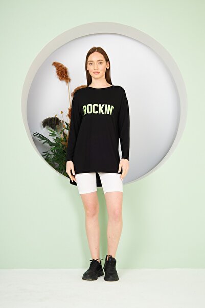 Dİ GİYİM Kadın Örme Siyah Tunik Rockın Y.