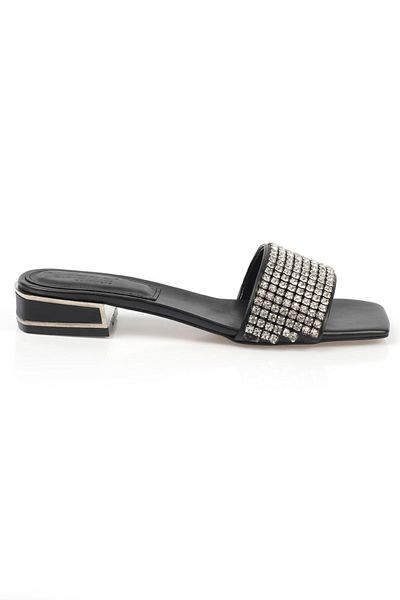 Capone Outfitters Černé dámské pantofle Capone Blunt Toe Stoned s jedním páskem na krátkém podpatku