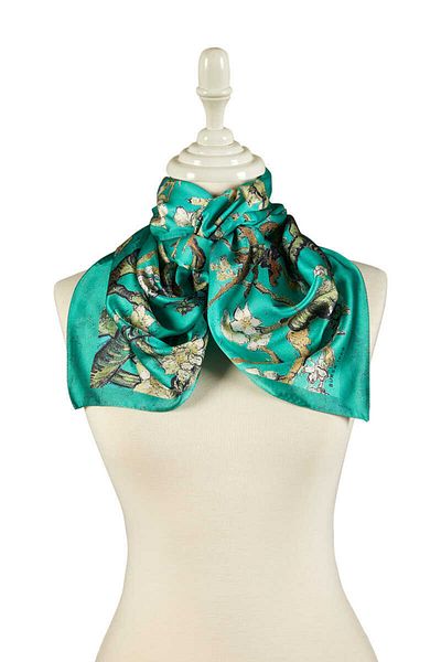 Bursa İpek Green Almond Flower Silky Scarf