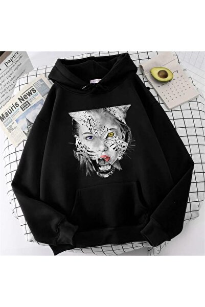 Touz Tiger Girl Black Unisex Hooded Oversize Sweatshirt Hoodie