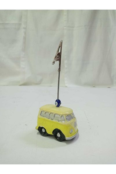 TÜRKÜ HEDİYELİK Yellow Minibus Note Holder| Photo Holder| Metal Clamp Note Holder Note Holder| Gift