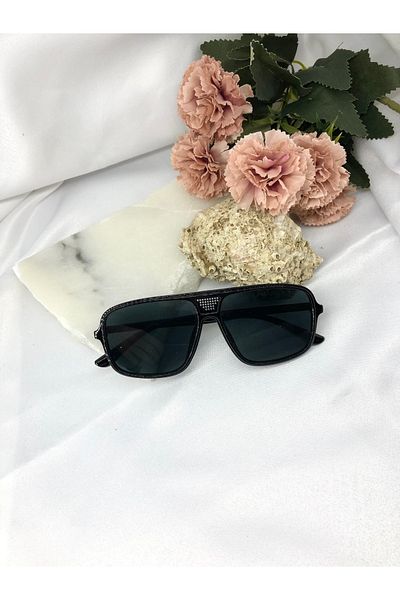 Di Caprio Hora Rectangular Black Men's Sunglasses