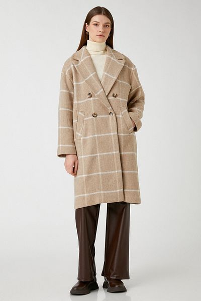 Koton Karierter Mantel aus Kamelhaar für Damen 3WAK00194EW