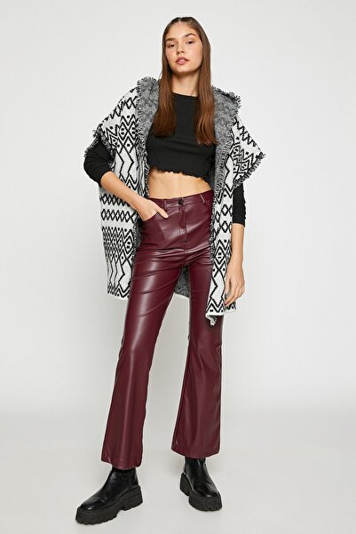 Koton Schwarz gemusterter Damenmantel 3WAL90239HT