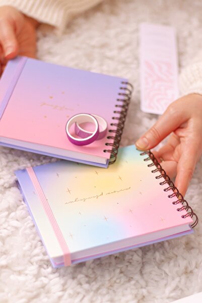 Matt Notebook 15x15 Cm Kare 2'li Set Spiralli Süresiz Planlayıcı Ajanda Ve Defter Gökkuşağı