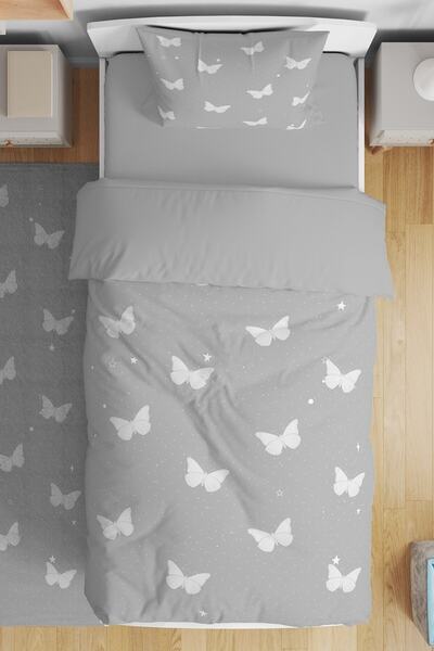 EVPANYA طقم سرير أطفال فردي بتصميم فراشات رمادية