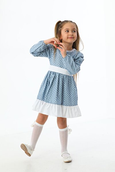Moda Lippa Синя сукня для дівчинки з воланами в горошок