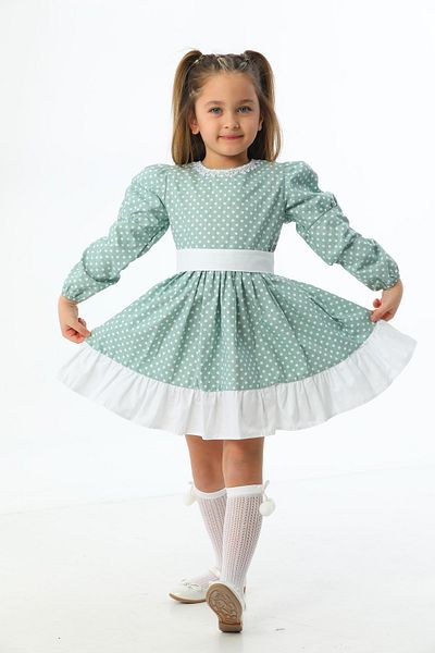Moda Lippa Rochie pentru copii cu volane cu modele de buline verzi