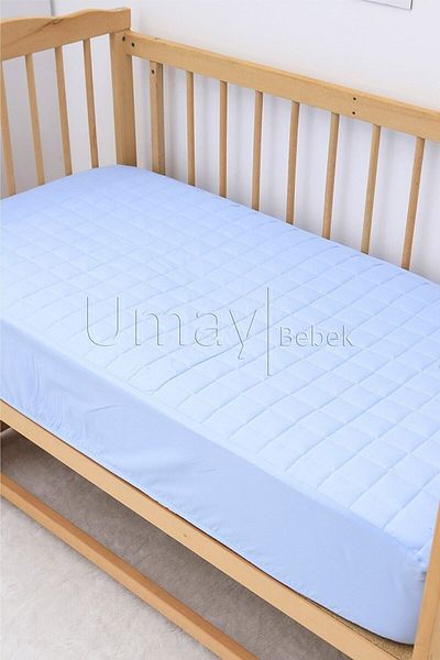 Umaybebek ملاءة مطاطية مبطنة لحماية المرتبة - 100% قطن - أزرق
