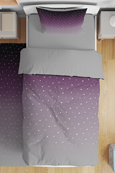 EVPANYA طقم سرير أطفال فردي منقوش بنجوم رمادية أرجوانية