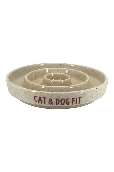 cat & dog fit Cat Food Bowl - Slow Feeding Ceramic Container (Cream)