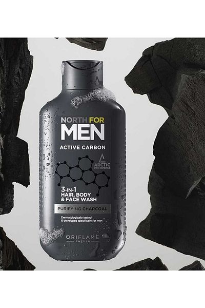 Oriflame North For Men Active Carbon 3 in 1 Hair, Body and Face Cleanser