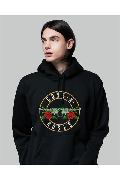 Touz Satu Moda & Guns N' Roses Black Hooded Sweatshirt
