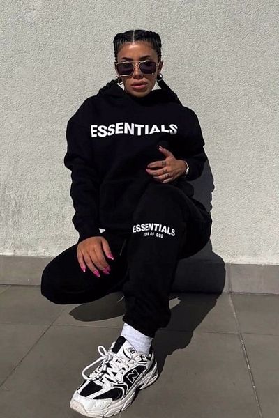 Keywest Σετ γυναικεία αθλητική φόρμα με κουκούλα «essential» με στάμπα Oversize