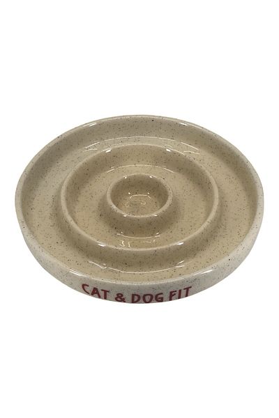 cat & dog fit Cat Food Bowl - Slow Feeding Ceramic Container (Cream)