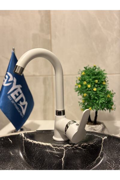 EVYEPA Beyaz Gümüş Ara Lavabo Musluk ((SICAK SOĞUK GİRİŞLİ, PİRİNÇ MALZEME)