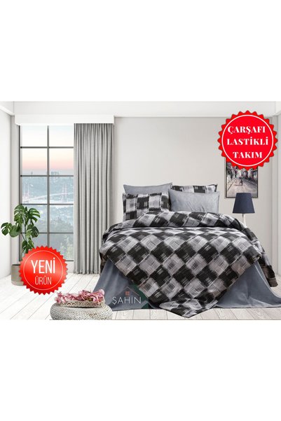 Şahinhome Rod Striped Square Young Room Bed Sheet Elastic Single Duvet Cover Set