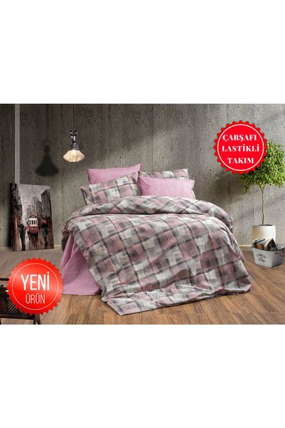 Şahinhome Rod Striped Square Young Room Bed Sheet Elastic Single Duvet Cover Set