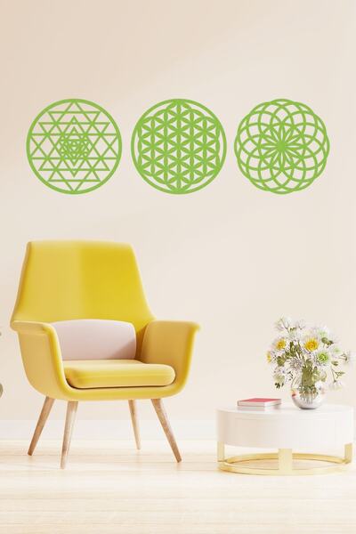 UNT Floarea vieții din lemn Sri Yantra Torus Nefesi pictură decorativă triplă...