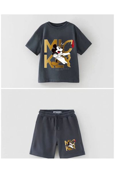 Machetta Kids Mickey Printed Anthracite Top-Under Unisex Children's Set