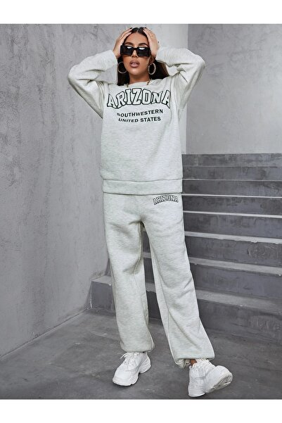 MODARİCH Kadın Gri Arizona Alt Üst Eşofman Takımı Oversize Bisiklet Yaka