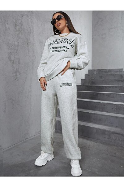 MODARİCH Kadın Gri Arizona Alt Üst Eşofman Takımı Oversize Bisiklet Yaka