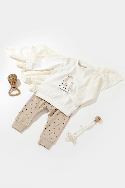 BabyCosy Set de jos și de sus cu mânecă lungă cu model de girafe organice