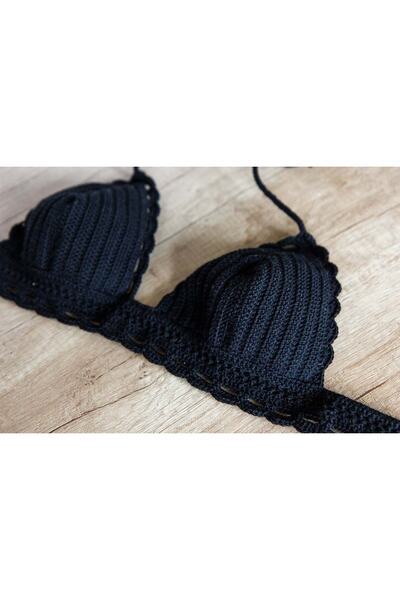 MAJOR ÇANTA VE AYAKKABI Major Tığ Işi Örme Bikini Üstü Siyah