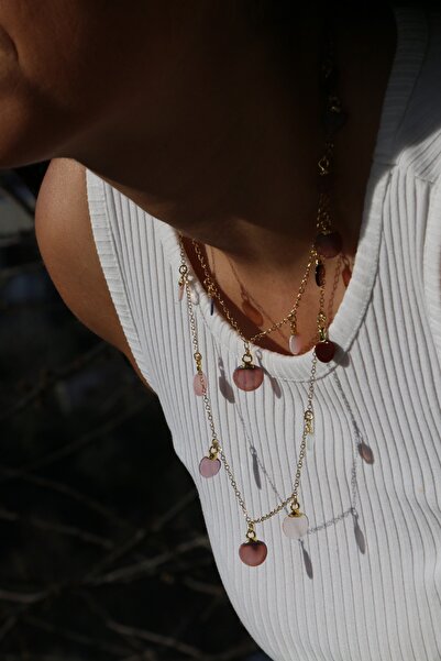 THE NERO DESIGN Alıce Pullu Renkli Mürdüm Uzun 60cm Kolye Özel Cam Tasarım