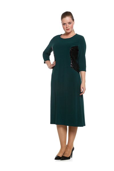 Nidya Moda Plus Size Green Robe Cuff Sequin Sequin Evening Dress-4059y