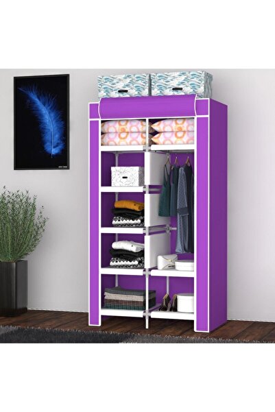 CimriKese Raflı Askılı Çok Amaçlı Mini Bez Dolap Lila